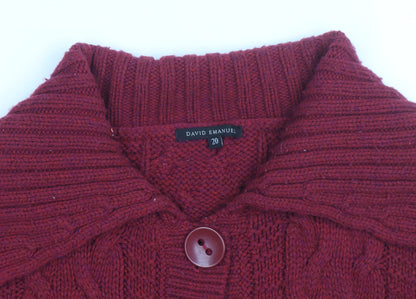 David Emanuel Women's Red Cable-Knit Cardigan Size 20 Acrylic Wool Blend