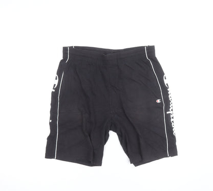 Champion Men's Black Large Sweat Shorts with Logo Trim