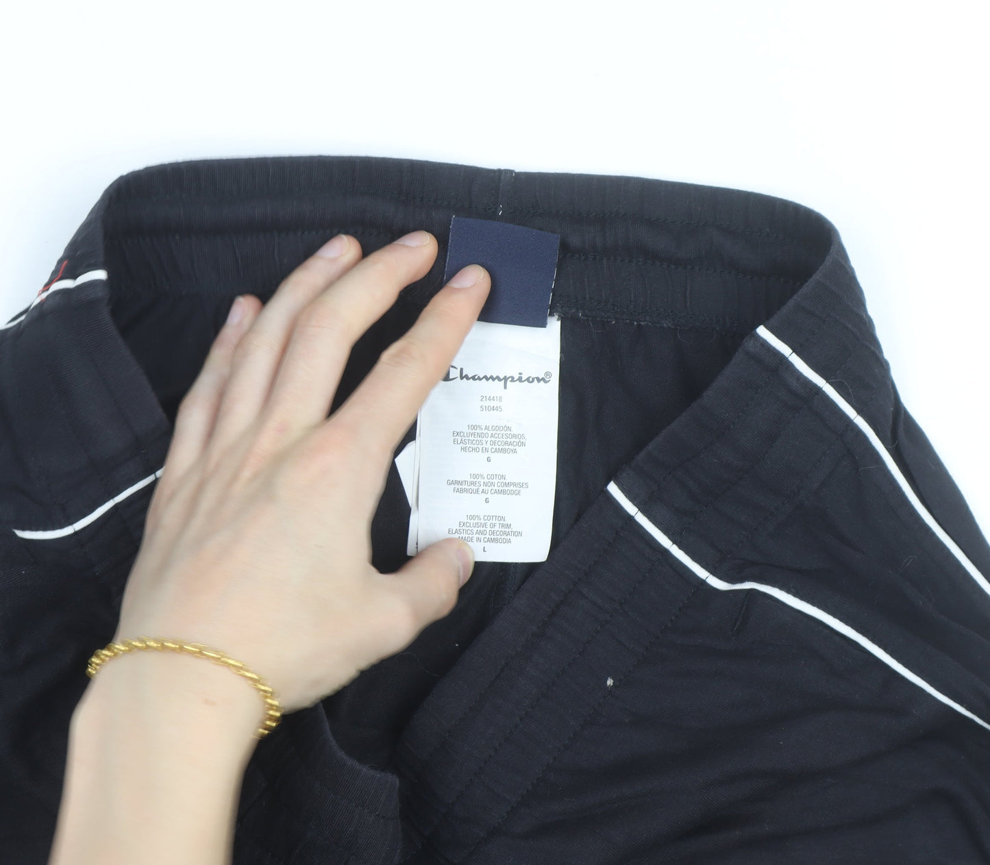 Champion Men's Black Large Sweat Shorts with Logo Trim