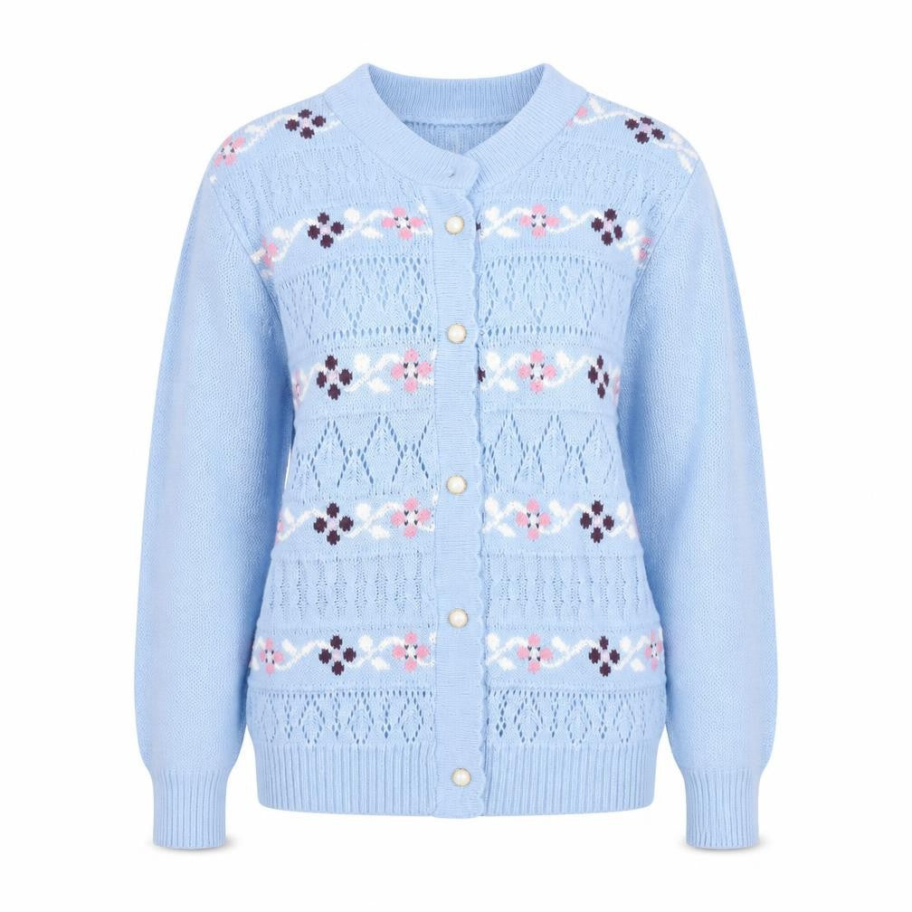Bellisimo Women's Blue Floral Knit Cardigan M
