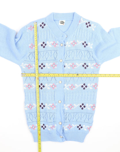 Bellissimo Women's Blue Floral Knit Cardigan M