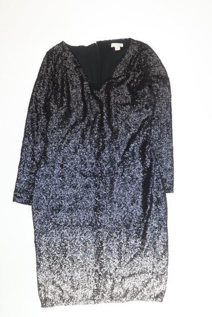 Monsoon Women’s Black Sequin Bodycon Dress Size 18 Long Sleeve V-Neck