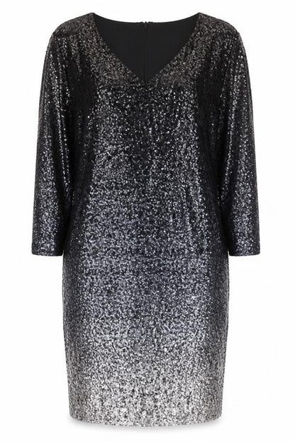 Monsoon Women’s Black Sequin Bodycon Dress Size 18 Long Sleeve V-Neck