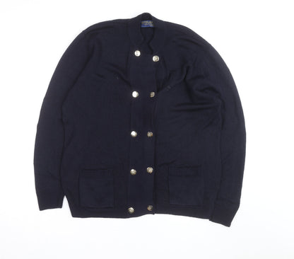 Straven Men's Blue Wool Cardigan L Classic Heavyweight Knit