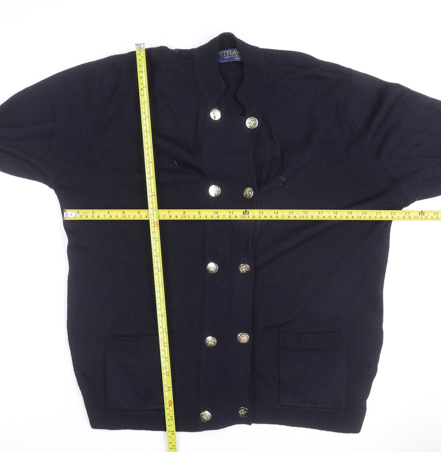 Straven Men's Blue Wool Cardigan L Classic Heavyweight Knit
