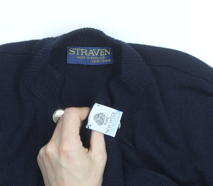 Straven Men's Blue Wool Cardigan L Classic Heavyweight Knit