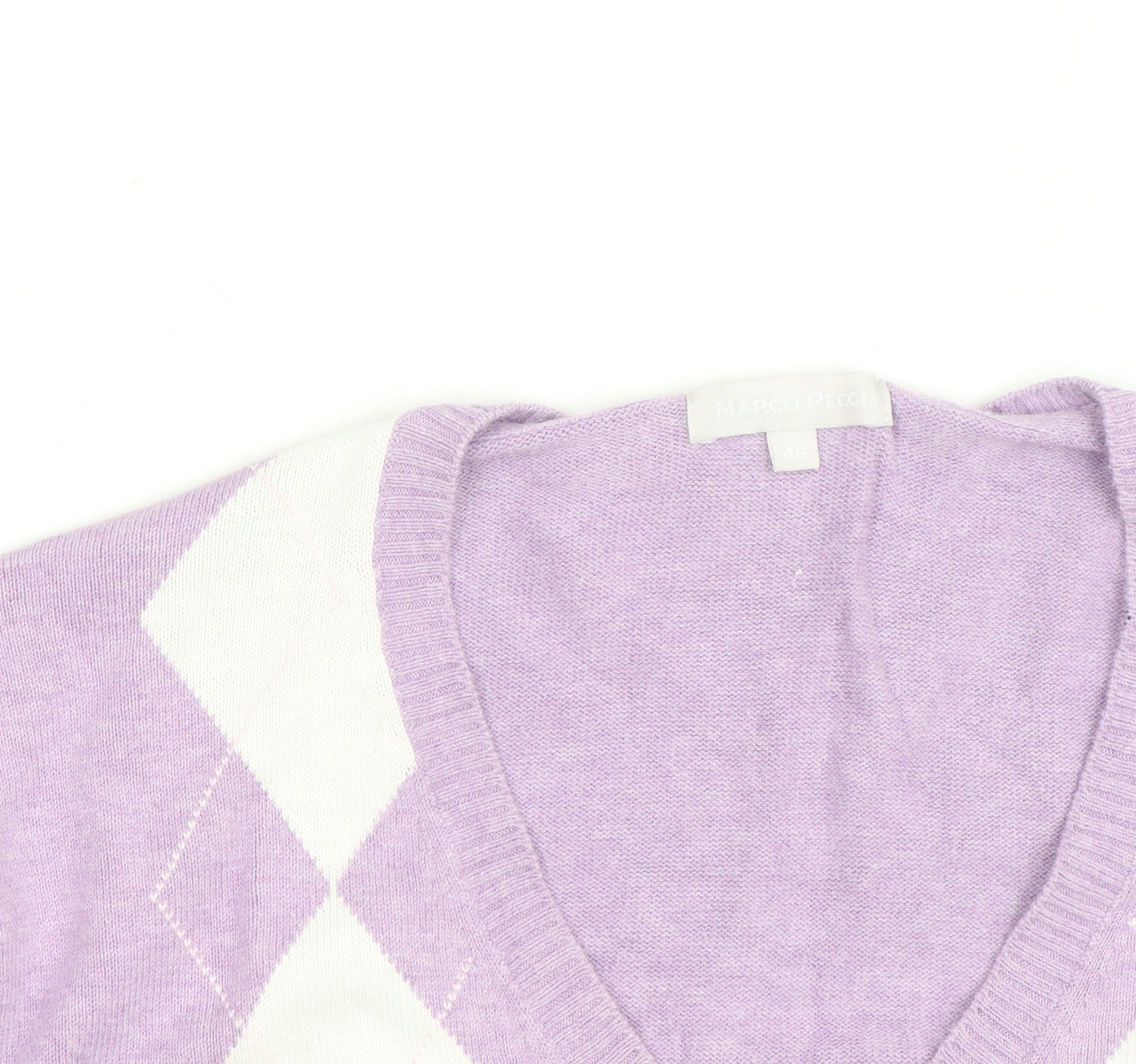 Marco Pecci Men’s Purple Argyle V-Neck Cotton Jumper M