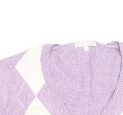 Marco Pecci Men’s Purple Argyle V-Neck Cotton Jumper M