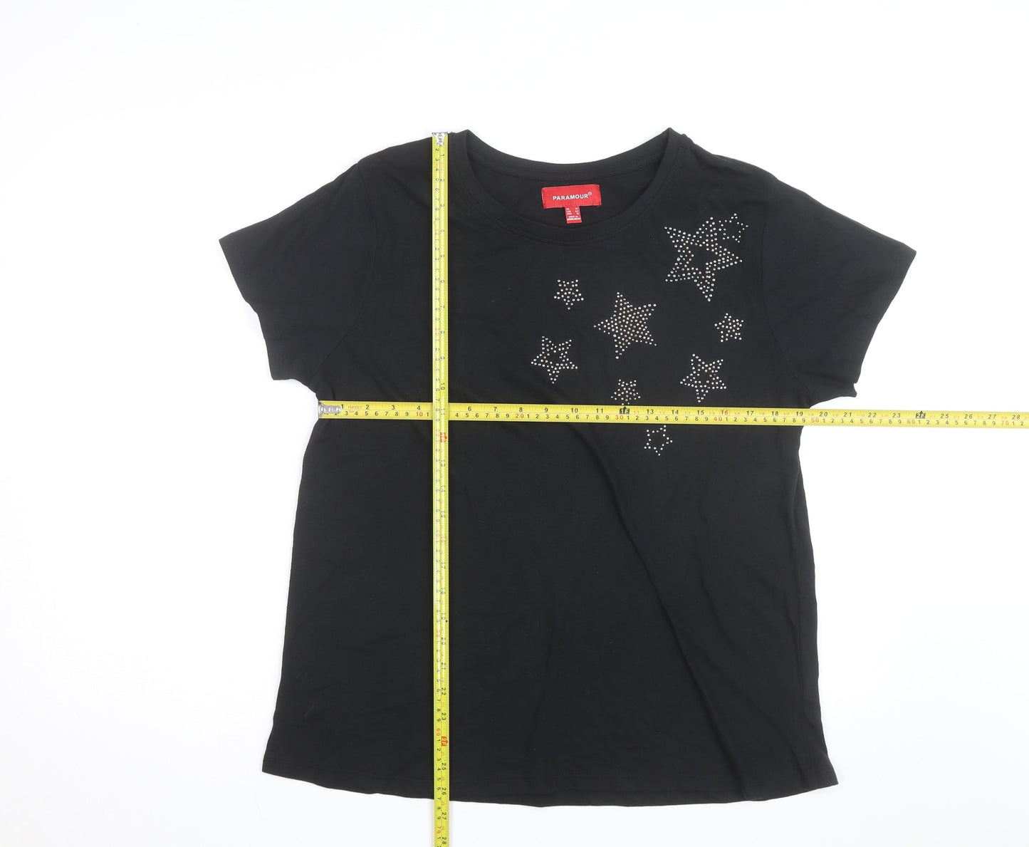 Paramour Women's Black Cotton Star Beaded Short Sleeve T-Shirt Size 14
