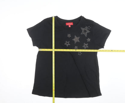 Paramour Women's Black Cotton Star Beaded Short Sleeve T-Shirt Size 14