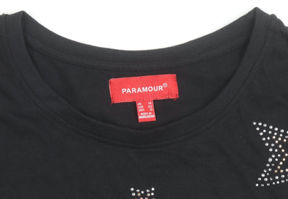 Paramour Women's Black Cotton Star Beaded Short Sleeve T-Shirt Size 14