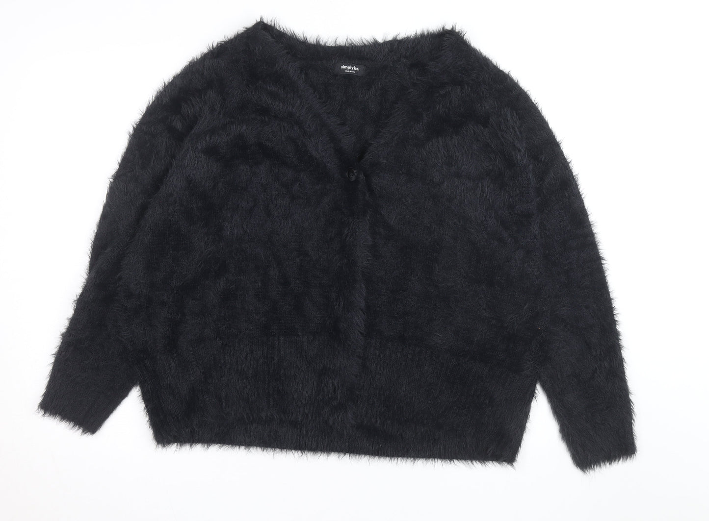 Simply Be Women’s Black Fuzzy V-Neck Long Sleeve Cardigan Size 20