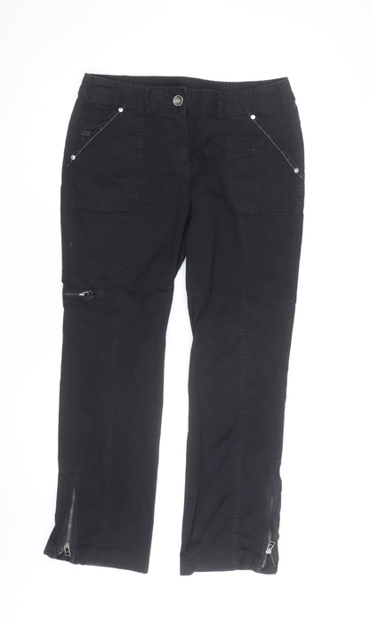 Next Women's Black Cargo Trousers Size 12 Regular Cotton Blend