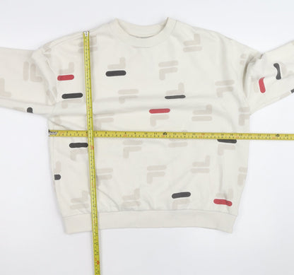 FILA Men's Beige Graphic Logo Pullover Sweatshirt Size M