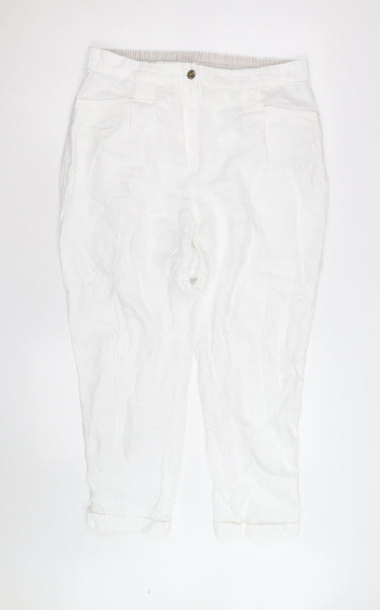 White Stuff Womens White Linen Cropped Trousers Size 14