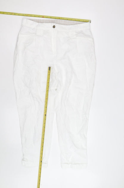 White Stuff Womens White Linen Cropped Trousers Size 14