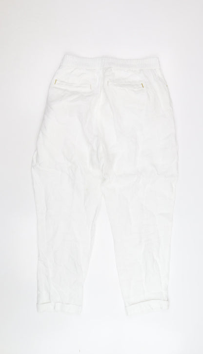 White Stuff Womens White Linen Cropped Trousers Size 14