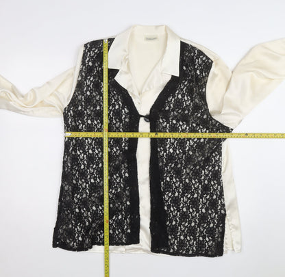 Design Essentials Women's Ivory Satin Blouse with Black Lace Overlay Size 20
