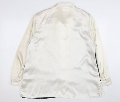 Design Essentials Women's Ivory Satin Blouse with Black Lace Overlay Size 20