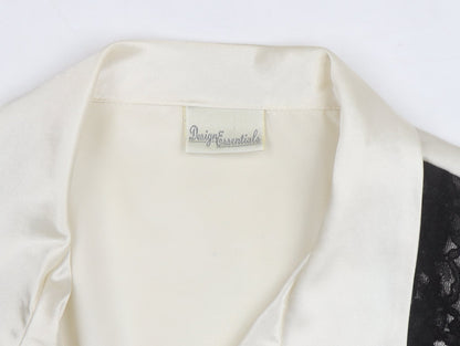 Design Essentials Women's Ivory Satin Blouse with Black Lace Overlay Size 20