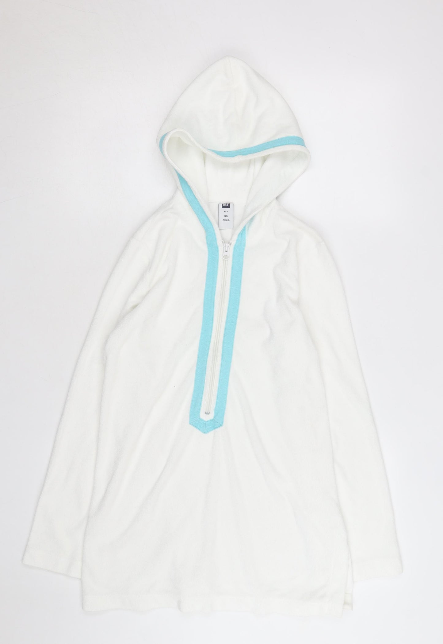 GAP Unisex XS White 1/2 Zip Terry Hoodie Lightweight Cotton Blend
