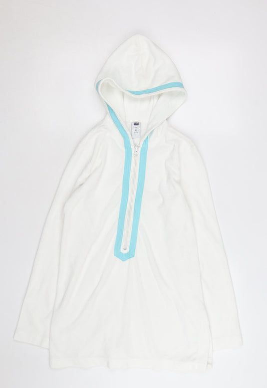 GAP Unisex XS White 1/2 Zip Terry Hoodie Lightweight Cotton Blend