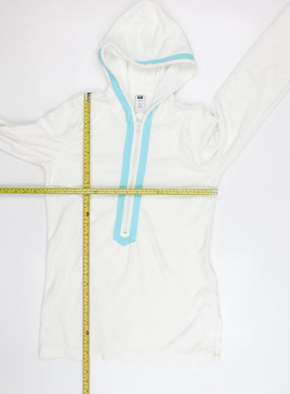 GAP Unisex XS White 1/2 Zip Terry Hoodie Lightweight Cotton Blend
