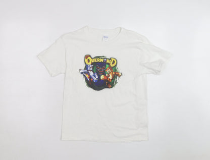 Gildan Men's White Overworld Graphic Print Cotton T-Shirt M