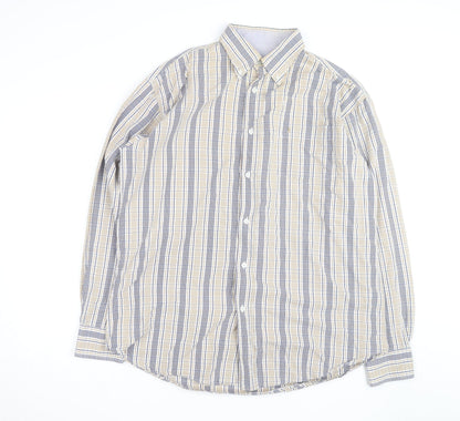 Dubarry Men's Beige Blue Check Button-Up Shirt XL Cotton Casual