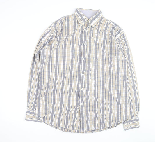 Dubarry Men's Beige Blue Check Button-Up Shirt XL Cotton Casual