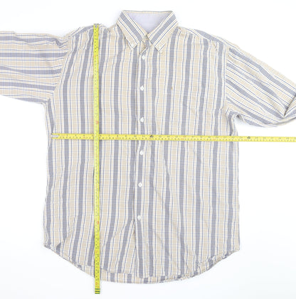 Dubarry Men's Beige Blue Check Button-Up Shirt XL Cotton Casual