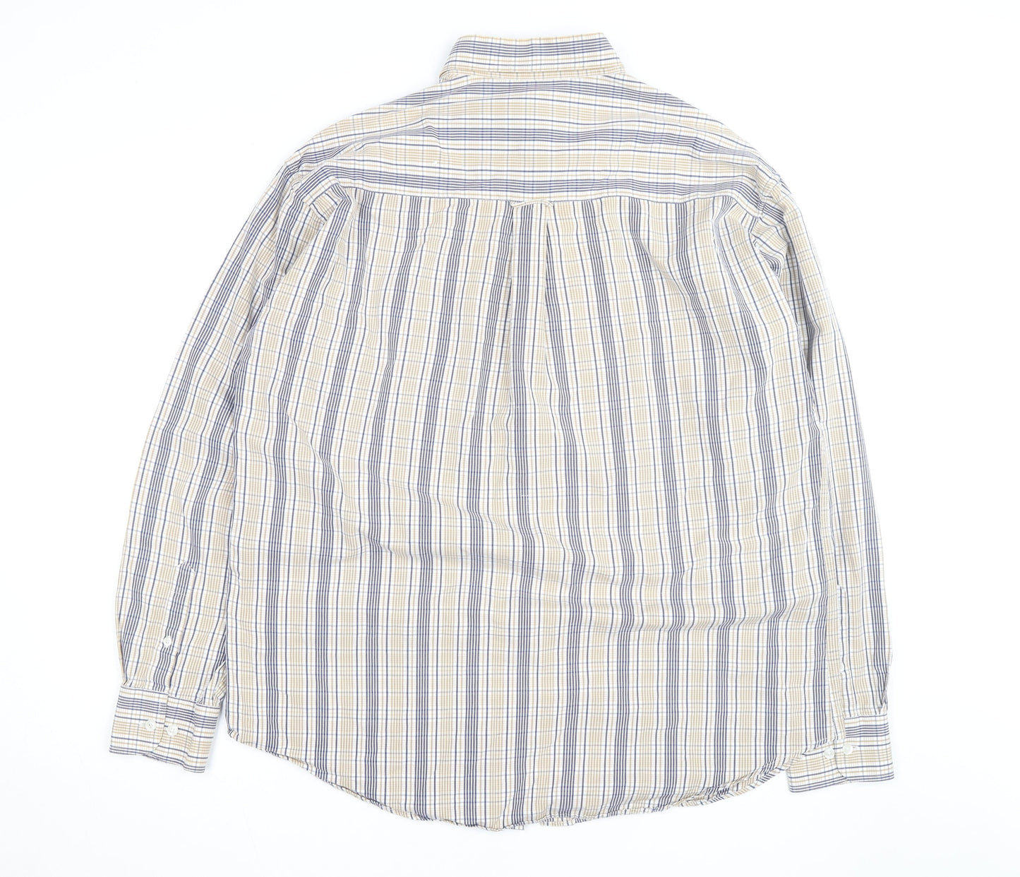 Dubarry Men's Beige Blue Check Button-Up Shirt XL Cotton Casual