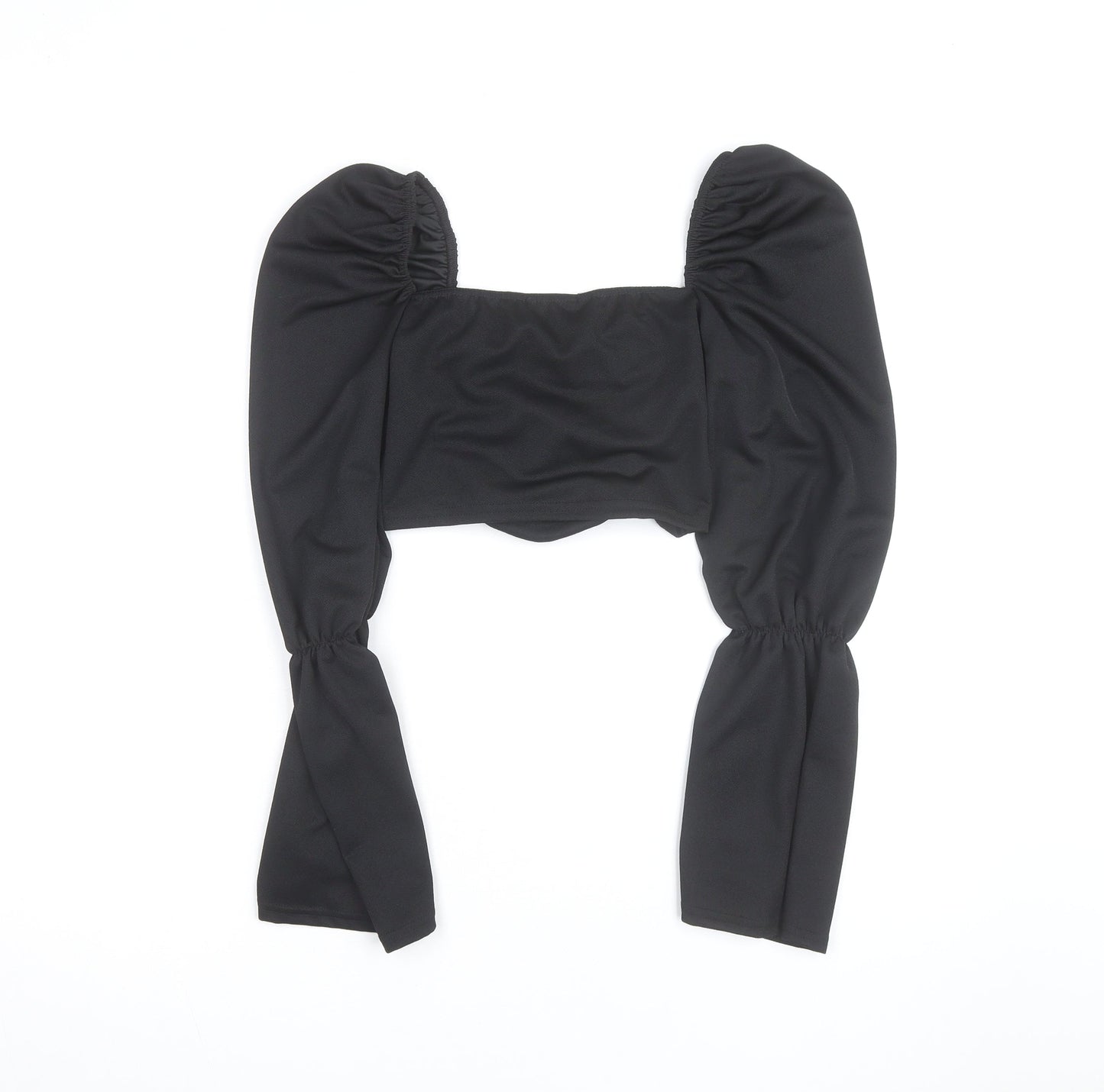 PrettyLittleThing Women’s Black Cropped Ruched Puff Sleeve Blouse Size 8