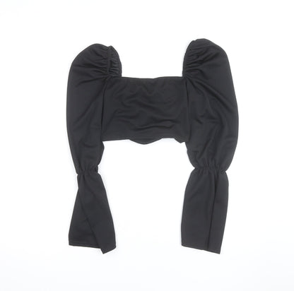 PrettyLittleThing Women’s Black Cropped Ruched Puff Sleeve Blouse Size 8