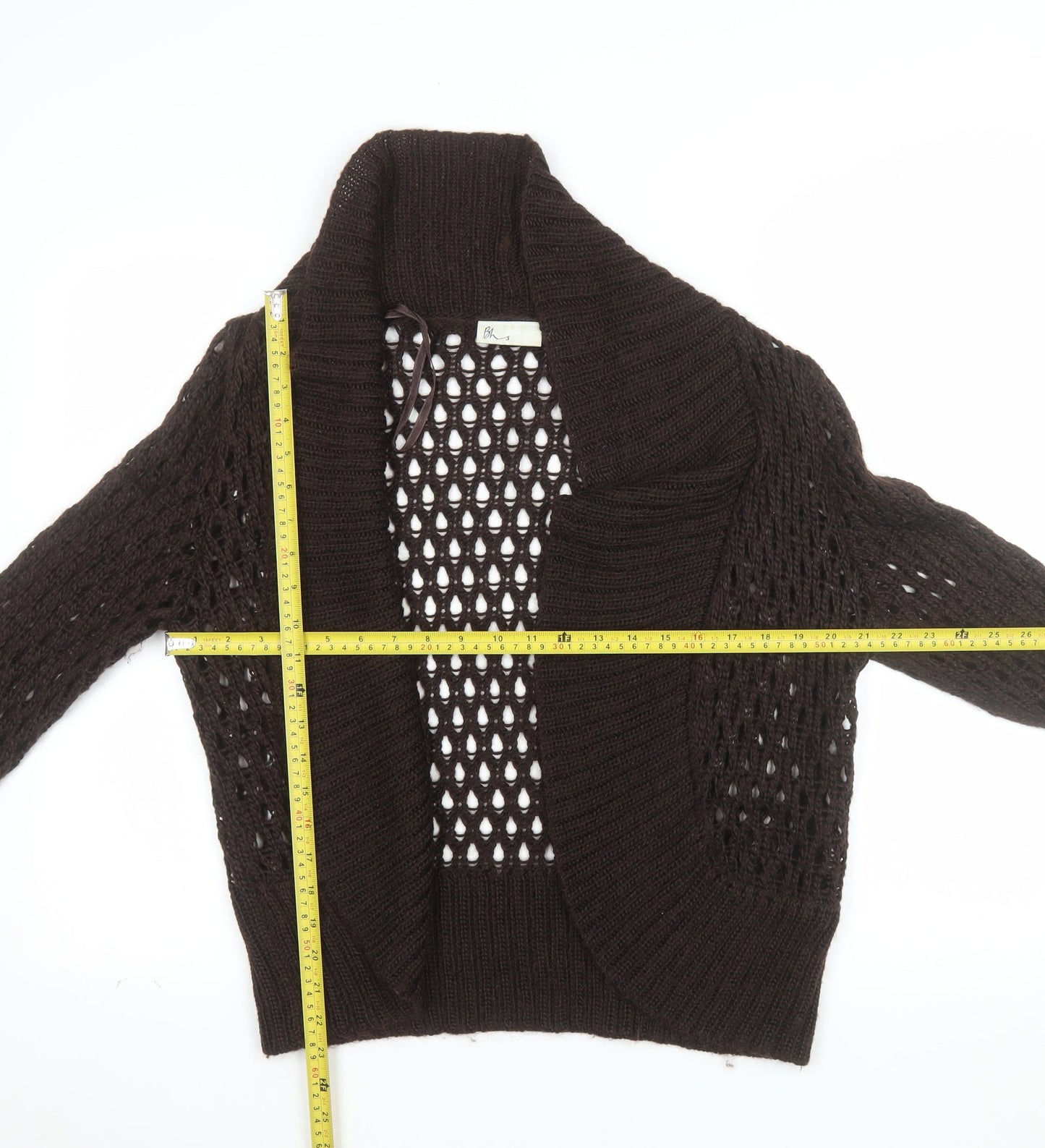 BHS Women Brown Open-Knit Mohair Blend Long Sleeve Cardigan Size 20