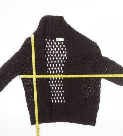 BHS Women Brown Open-Knit Mohair Blend Long Sleeve Cardigan Size 20