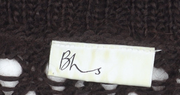 BHS Women Brown Open-Knit Mohair Blend Long Sleeve Cardigan Size 20