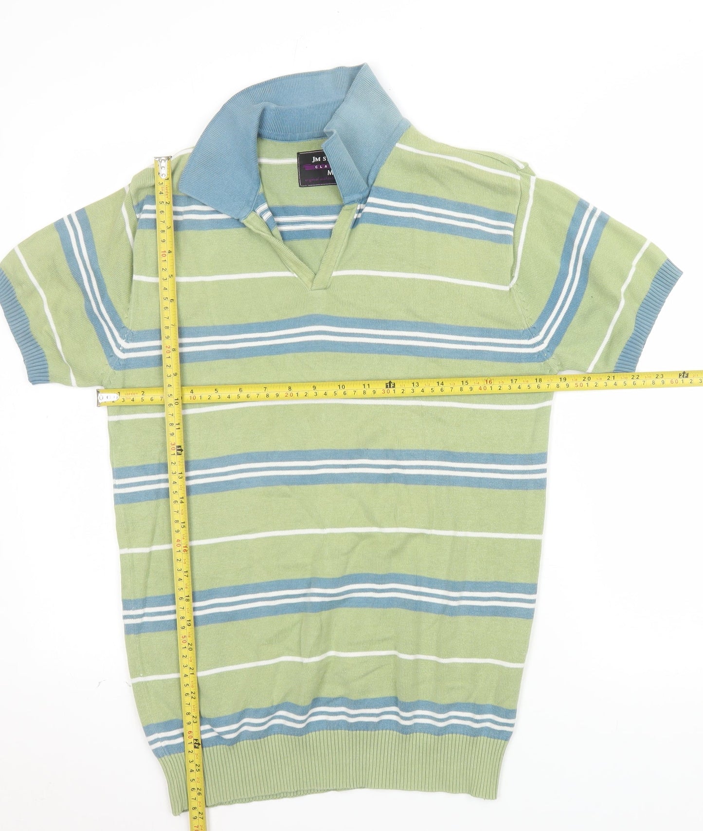 JM Sport Men's Green Striped Cotton Classic Polo Shirt M