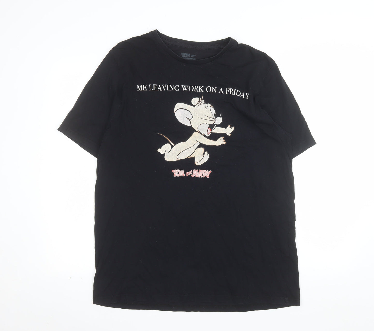 Tom and Jerry Men's Black Graphic Cotton T-Shirt L