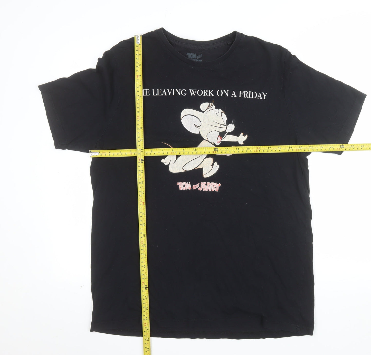 Tom and Jerry Men's Black Graphic Cotton T-Shirt L