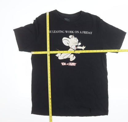 Tom and Jerry Men's Black Graphic Cotton T-Shirt L