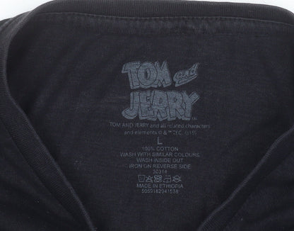 Tom and Jerry Men's Black Graphic Cotton T-Shirt L