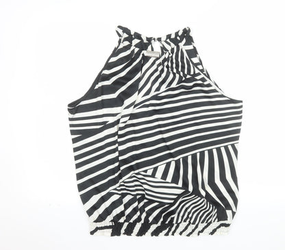 Wallis Women’s Black & White Striped Sleeveless Halter Blouse Size L