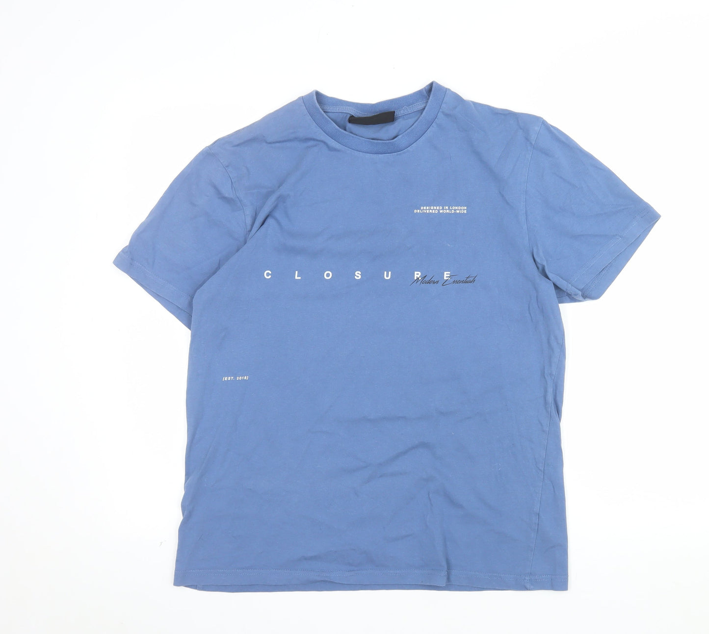 Closure London Men's Blue Graphic Crew Neck Cotton T-Shirt Size L