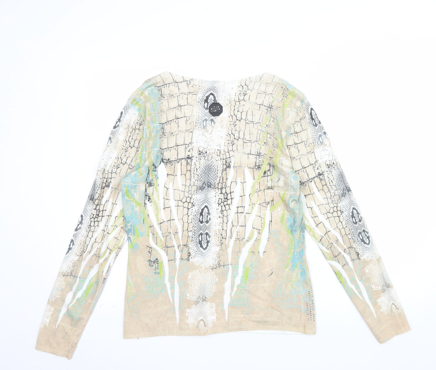 Sportalm Women’s Beige Animal Print Beaded Long Sleeve Jersey Top Size 14