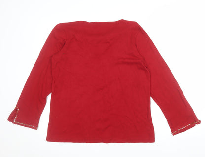 Quacker Factory Women Red Sequin Long Sleeve Cotton Tunic M
