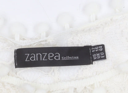 Zanzea Women's Ivory Lace Shift Dress Size 16 Bohemian Pom Pom Trim