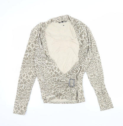 JANIQUE Women's Beige Animal Print Wrap Blouse Size 16