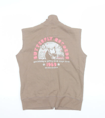 Vintage Process Womens Beige Full Zip Vest Hoodie M/L 100% Cotton