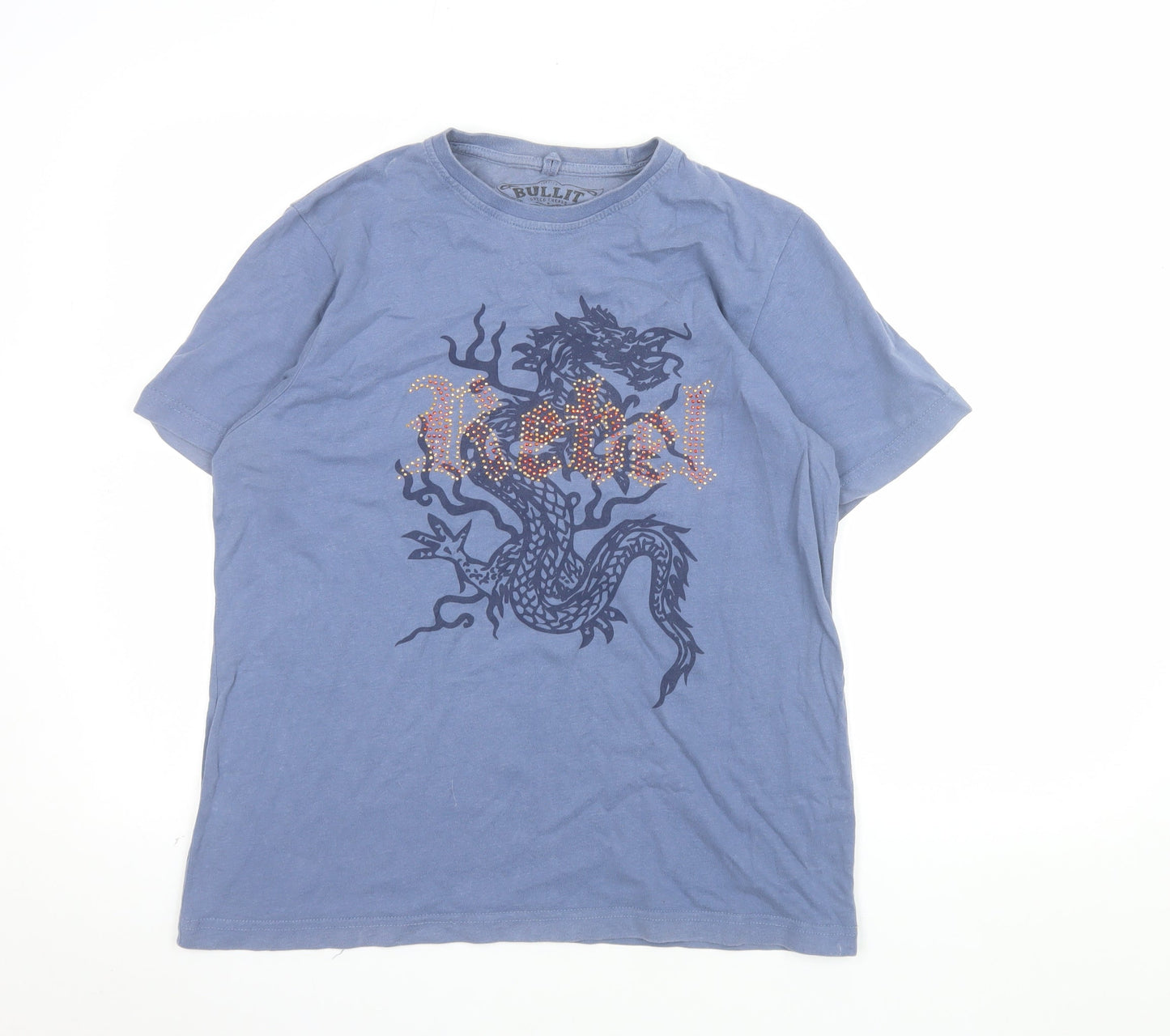 Bullit Men’s Blue Dragon Rebel Graphic Cotton T-Shirt Medium